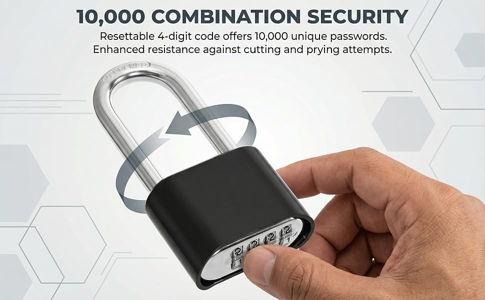 Heavy Duty Combination Lock, Long Waterproof Shackle Padlock,