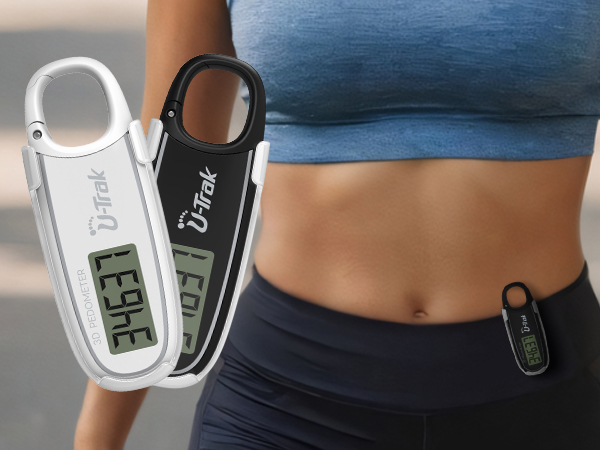 U-Trak 3D Pedometer for Walking with Removable Clip and Carabiner