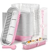 LOKQING 50 Pack Mini Loaf Pans with Lids Rectangle Individual Cake Pans Aluminum Foil Pans for La...