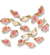 100 Pcs 15mm Multicoloured Mini Rose Flowers Satin Ribbon Bows Appliques DIY Sewing Craft Accesso...