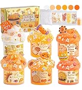 6 Packs Gradient Orange Slime Kit - Cloud Slime, Butter Slime & Clear Slime, Crunchy Slime for Ki...