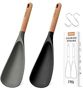 FINENUT 2-Pack Silicone Cooking Spoons with Wood Handle & S-Hooks - Heat Resistant 446°F Spoonula...