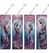 Tontut 4pcs Diamond Art Painting Kit Bookmark, Purple Peach Blossom Lady DIY Art Gift Diamond Pen...