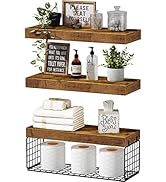 QEEIG Bathroom Floating Shelves Over Toilet Wall Shelf Farmhouse Small 16 inch Set of 3, Rustic B...