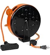Thonapa 30 Ft Retractable Extension Cord Reel with 3 Electrical Power Outlets - 16/3 SJTW Durable...