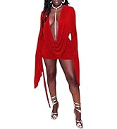 Women's Summer Backless Cowl Neck Draped Sheer Mesh Mini Dress Bell Long Sleeve Cover Up Party Be...