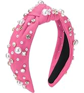 WantGor Pearl Knotted Headband, Women Rhinestone Embellished Hairband Elegant Wide Top Knot Bride...