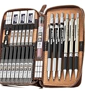 Nicpro 29PCS Metal Drafting Pencil Set with Leather Case - 0.5, 0.7, 0.9mm and 2mm Sizes, 15 Lead...