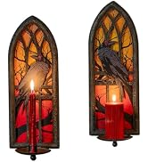 AimtoHome Gothic Wall Candle Sconces Set of 2, Wrought Iron Crow Wall Mounted Candelabra Holder w...