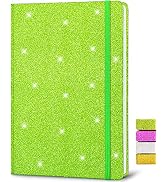 Green Glitter Notebook, 8.3x5.7” 160 Lined Pages Glitter Never Peel Off Sparkle Journal for Girls...