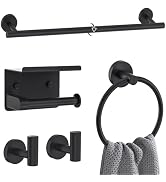 Matte Black Towel Bar Set 5 Pieces Bathroom Hardware Accessories Set Round Towel Holder Set for B...