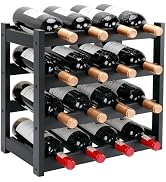 Thalomely Bamboo Wine Rack, 4-Tier 16 Bottles Wine Storage Cabinet Shelf, Easy-Assembly Freestand...