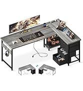 ODK 61'' L Shaped Desk with 4 Drawers, Reversible Corner Desk with Storage, Gaming Table with Pow...