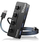 Qeefun 4-Port USB 3.2 Hub, Individual LED Power Switches, 10Gbps Data Transfer USB 3.2 Gen 2 Spli...