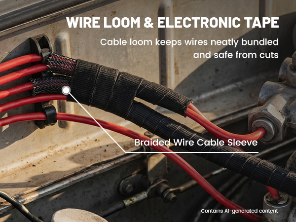 3/4 Inch x 50 Feet Tape with Cable Sleeves Cord Management Braided Wire
