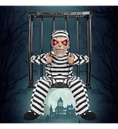 Scary Screaming Skull Cage Prisoner Halloween Decorations Animatronics Pranks, Spirit Talking Hal...