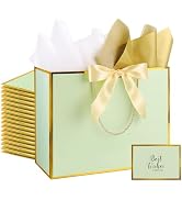 Addblu 12 Pack Large Sage Green Gift Bags with Handles, 12.6x10x4'' Includes 36 Tissue Papers, Bo...