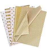 BEISHIDA 100 Sheets Gold and White Tissue Paper Bulk, Gold Dots Star Twill Stripes Print Wrapping...