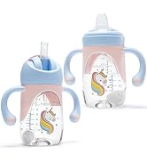 hahaland Sippy Cups for Baby 6-12 Months - 2 in 1 Spout & Straw Unicorns Sippy Cups for Toddlers ...