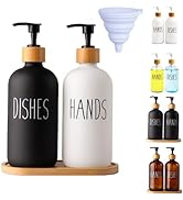 LOOCHICA 2 Pack Glass Soap Dispenser Set with Tray, Hand and Dish Glass Soap Dispensers for Kitch...