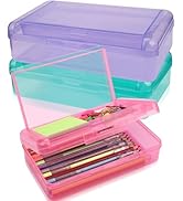 3 PCS Pencil Box,Double Layer Large Capacity Pencil Box,Hard Pencil Case with Snap-tight Lid,Plas...