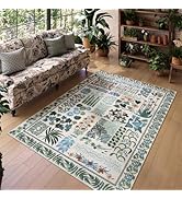 Zealude Botanical Floral 5x7 Area Rugs for Bedroom Living Room,Boho Flower Dining Room Rug, Large...