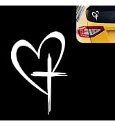 Yiwview Love Cross Sticker Decal, Christian Heart Vinyl Decal for Car Window, Waterproof Religiou...