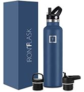 IRON °FLASK Sports Water Bottle - 3 Lids (Narrow Straw Lid) Leak Proof Vacuum Insulated Stainless...