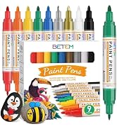 Betem 9 Colors Dual Tip Oil Based Paint Markers Acrylic Paint Pens(0.7mm & 3mm),Permanent,Waterpr...