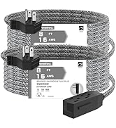 AWELTEC 2 Pack Extension Cord 8 Ft,3 Outlet Braided Cable,16 Gauge Wire SPT-2, Multiple Outlets T...