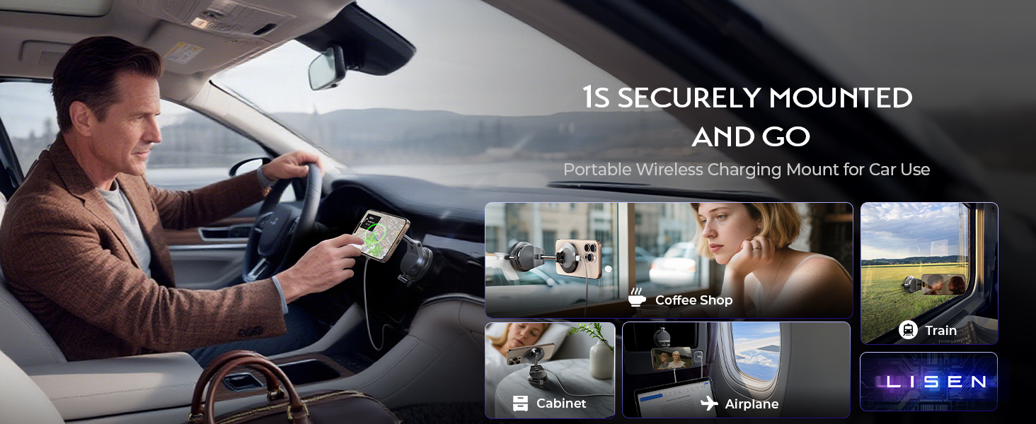 LISEN 15W Suciton Magsafe Car Mount Charger
