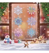 Ginfonr 6 PCS Christmas Window Clings, Snowflake Diamond Acrylic Window Static Ornaments, 5D Xams...
