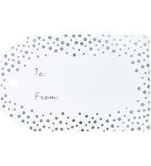 G2PLUS Foil Silver Dots Gift Tags, 50PCS to from Gift Tags with String, White Paper Hang Tags, Ch...