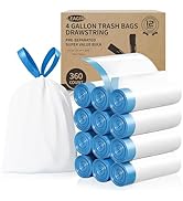 Small Trash Bags 4 Gallon, 360 Count -1.2 Mil Drawstring Mini Garbage Bags, White Plastic Trash C...