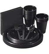 175 PCS Black Party Supplies Disposable Dinnerware Set Plastic Plates and Paper Napkins Cups Silv...