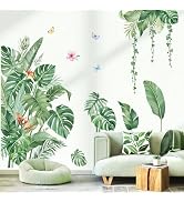 decalmile Large Green Leaves Wall Decals Tropical Palm Leaf Plant Wall Stickers for Living Room S...