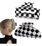 Womens Checkered Hair Clip Large Checkered Claw Clips Black And White Jaw Clip,2pack