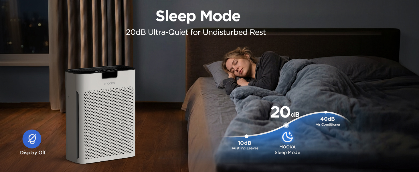 20dB ultra quiet air purifier for bedroom, featured with display off function for undisturbed sleep