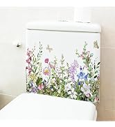 Green Plant Leaves Flowers Toilet Stickers Self-Adhesive Bathroom Wall Sticker Green Leaf Floral ...