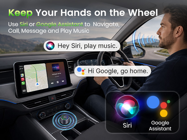 CarPlay wireless adapter lets drivers use voice commands while keeping hands on the wheel.