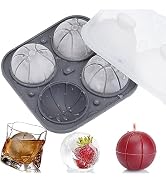 Amyandone Ice Ball Mold, Large Basketball Shaped Silicone Round Ice Cube Tray with Funnel Lid for...