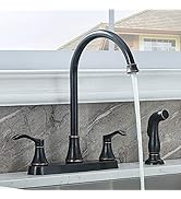 VALISY Kitchen Faucet, 3/4 Hole 2 Handle, Oil Rubbed Bronze, Solid Brass & Stainless Steel, Side ...