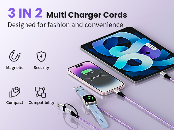 3 in 2 Multi Charging Cable for iWatch Charger for iPhone