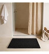 Sunfly Black Bathroom Rug, Waffle Bath Mat Non Slip Washable Super Absorbent Quick Dry Boho Farmh...