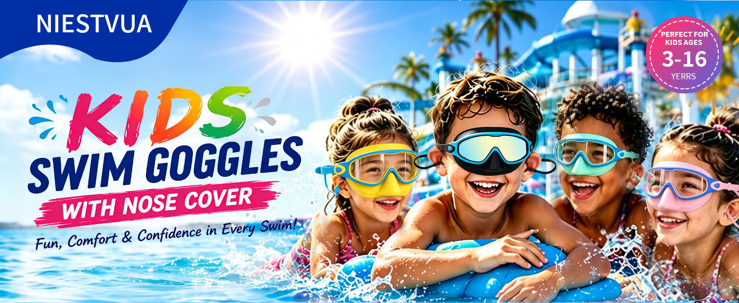 Kids Swim Goggles with Nose Cover for Boys Girls