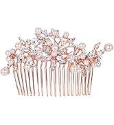 EVER FAITH Women's Crystal Glamour Simulated Pearl Flower Leaf Bridal Banquet Hair Comb Ivory Col...