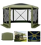 VEVOR Pop up Gazebo Screen Tent, 12 x 12 ft Large 6-Sided Camping Canopy Tent with Removable Top ...