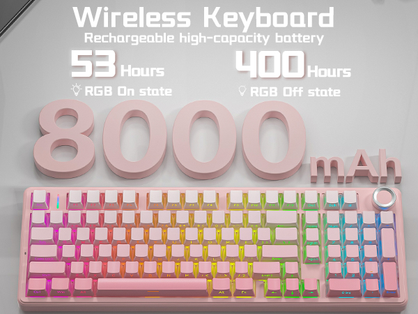 wireless silent mechanical keyboard with 8000mAh large capacity battery rechargeable
