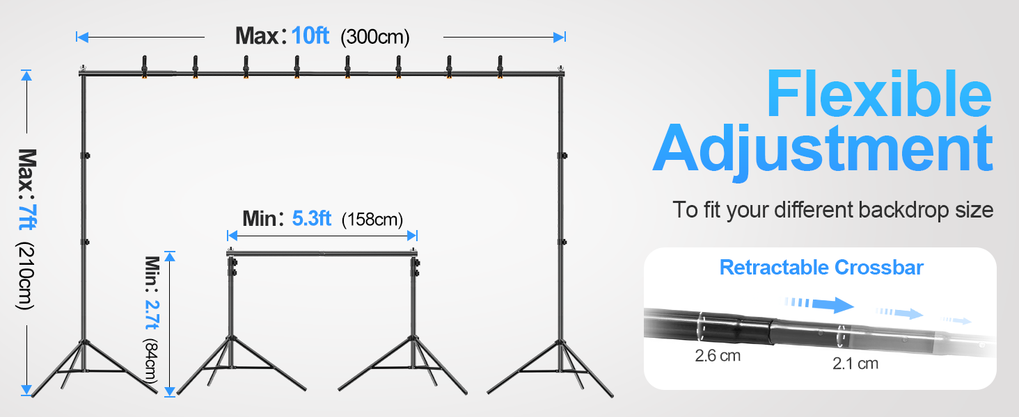 EMART Backdrop Stand 10x7ft Photo Studio Flexible Adjustable Background Stand Support Kit