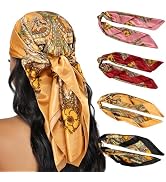 HBselect 4PCS Head Scarf for Women 35” Head Scarves Silk Like Satin Neck Scarfs Square Bandana Ha...